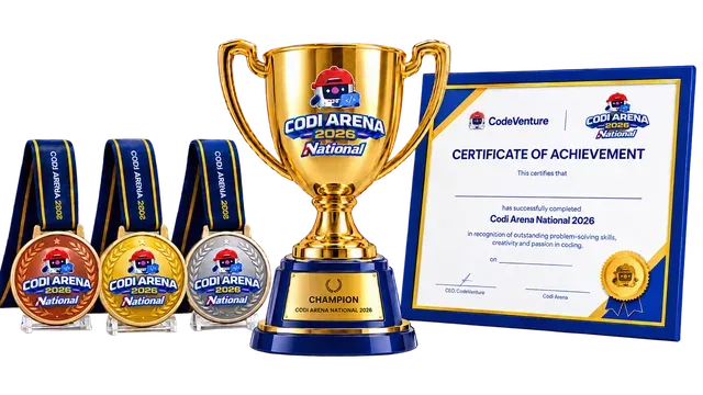 Codi Arena National 2026 trophy, medals, and certificate